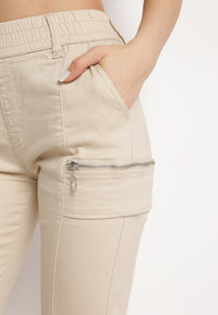 Pantalon de cargo beige avec taille élastique - Naumy