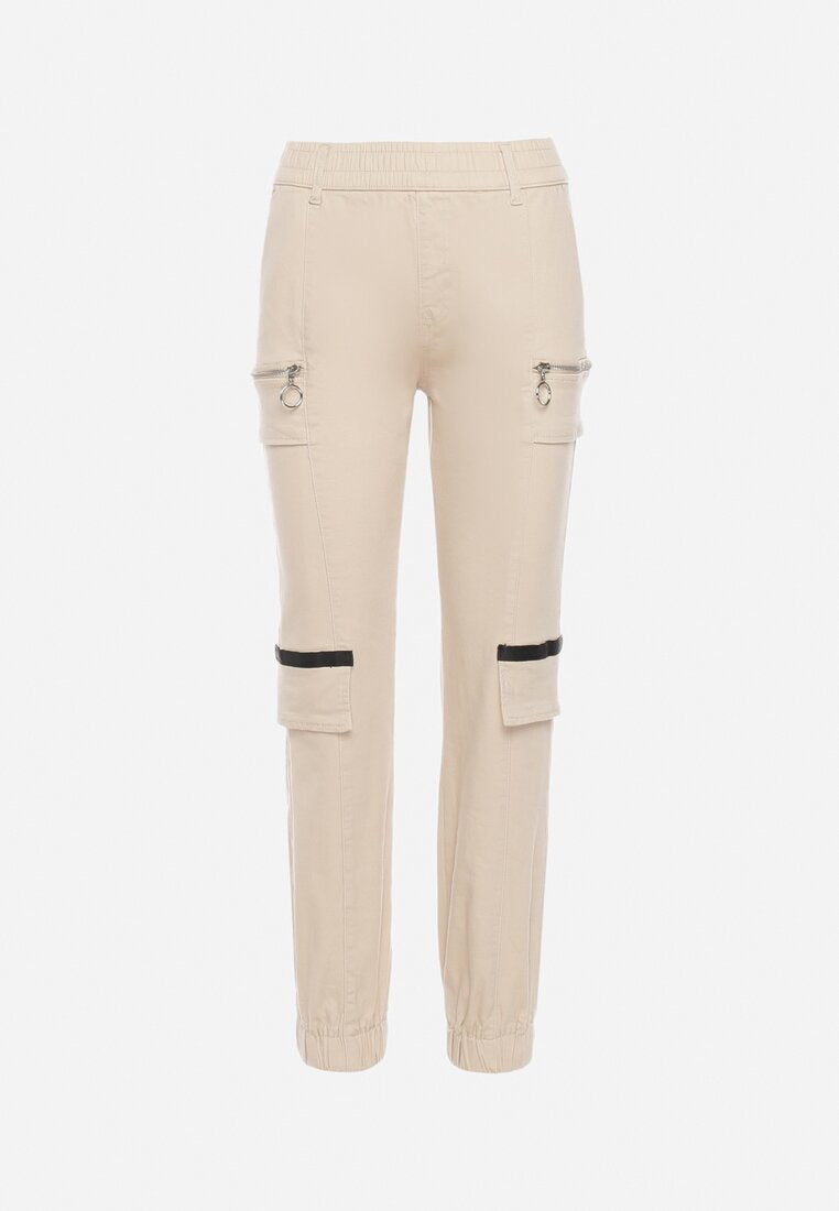 Pantalon de cargo beige avec taille élastique - Naumy