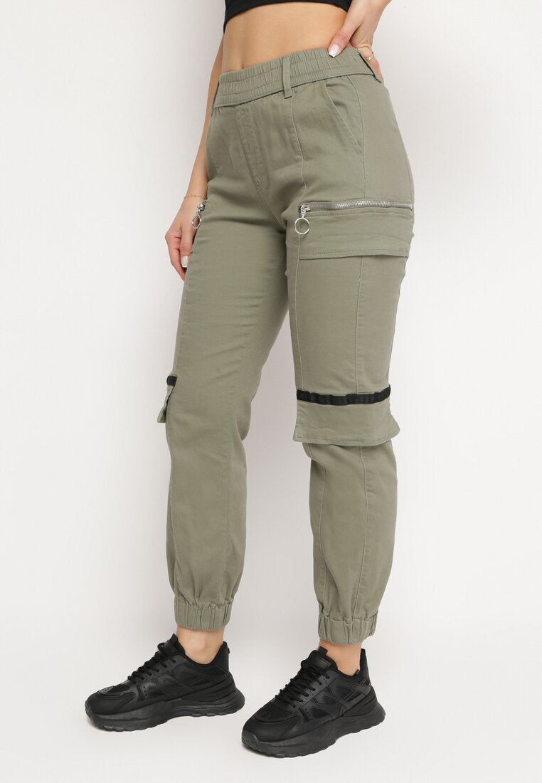 Pantalon de cargo kaki en coton avec taille élastique - Naumy