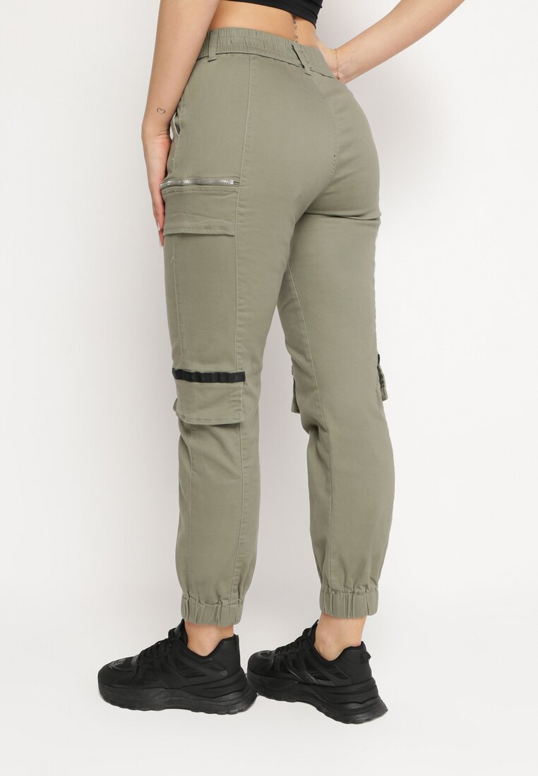 Pantalon de cargo kaki en coton avec taille élastique - Naumy