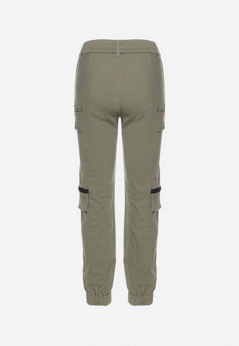 Pantalon de cargo kaki en coton avec taille élastique - Naumy