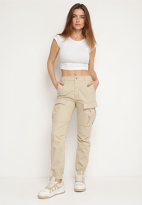 Jogging cargo en coton beige avec taille élastique - Naumy