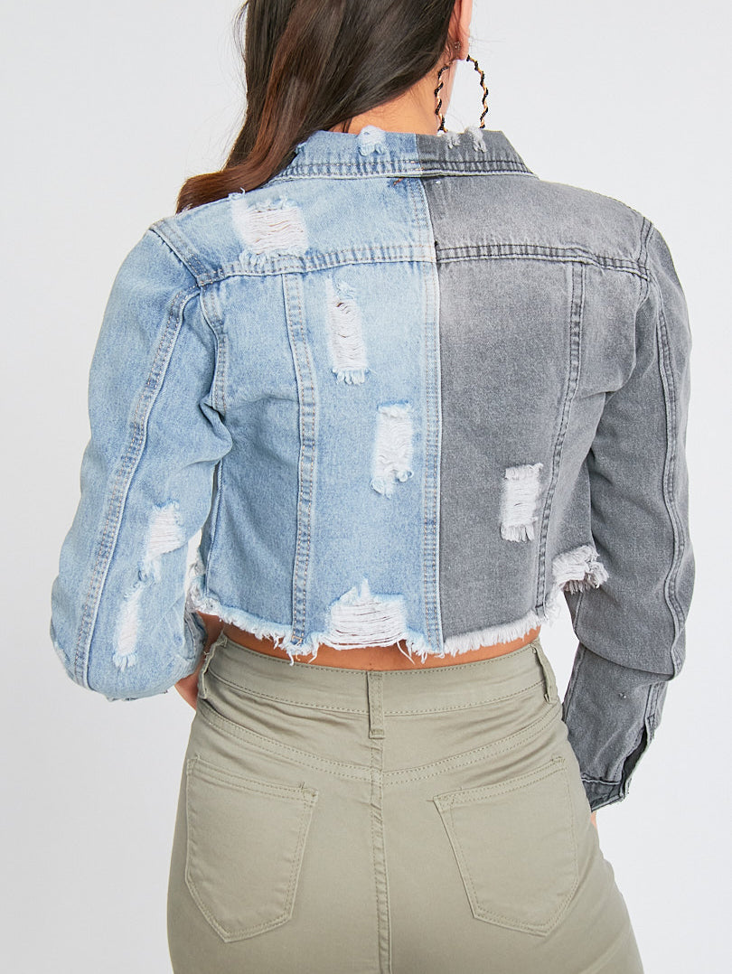 Veste en jean déchiré bicolore