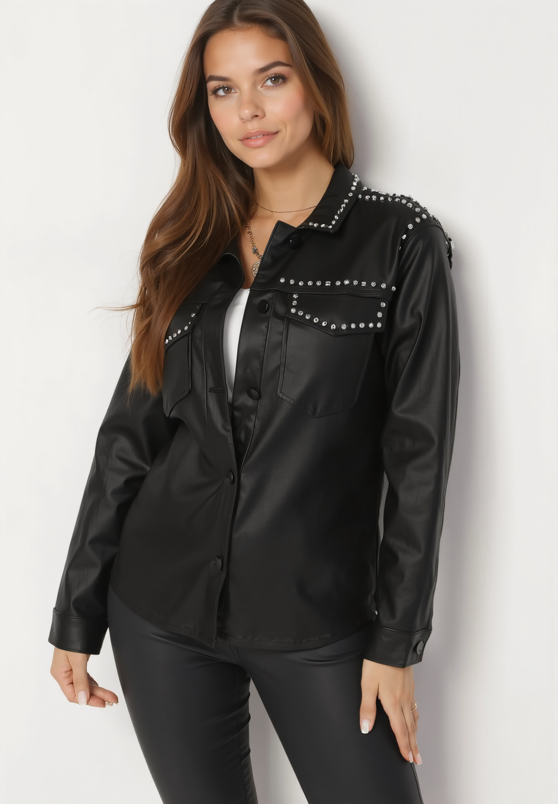 Chemise noire en simili cuir - Naumy