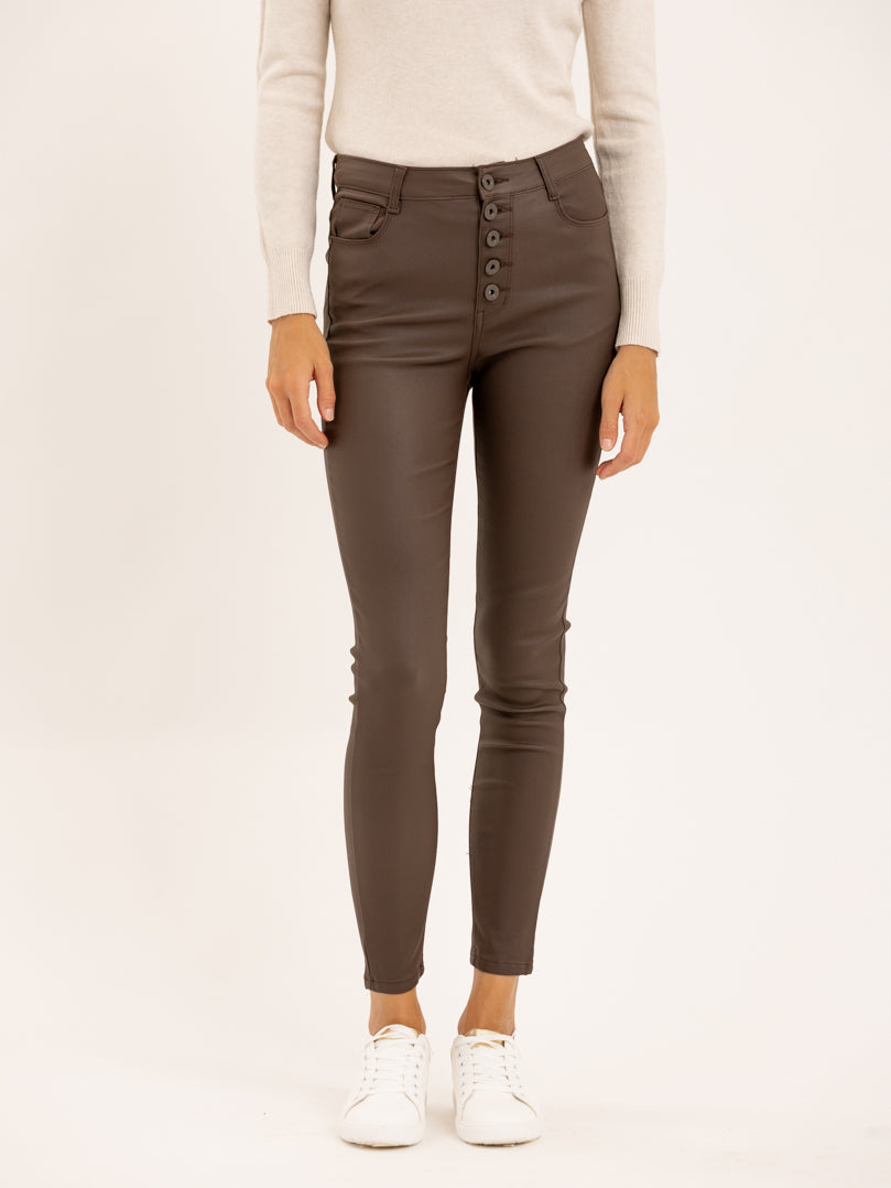 Pantalon skinny en toile enduite effet mat