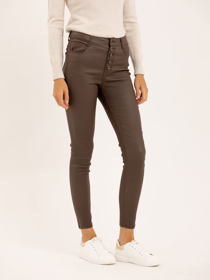 Pantalon skinny en toile enduite effet mat