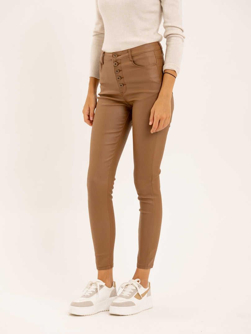 Pantalon skinny en toile enduite effet mat