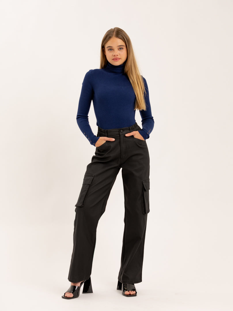 Pantalon cargo en simili cuir