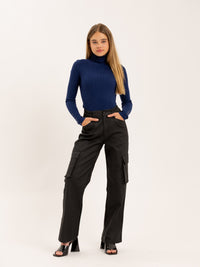 Pantalon cargo en simili cuir