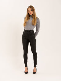 Pantalon skinny effet cuir triples boutons