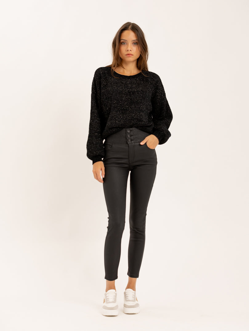 Pantalon skinny taille haute élastique effet cuir