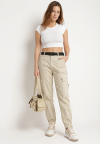 Pantalon cargo en coton beige avec ceinture - Naumy