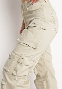 Pantalon cargo droit multipoches beige - Naumy