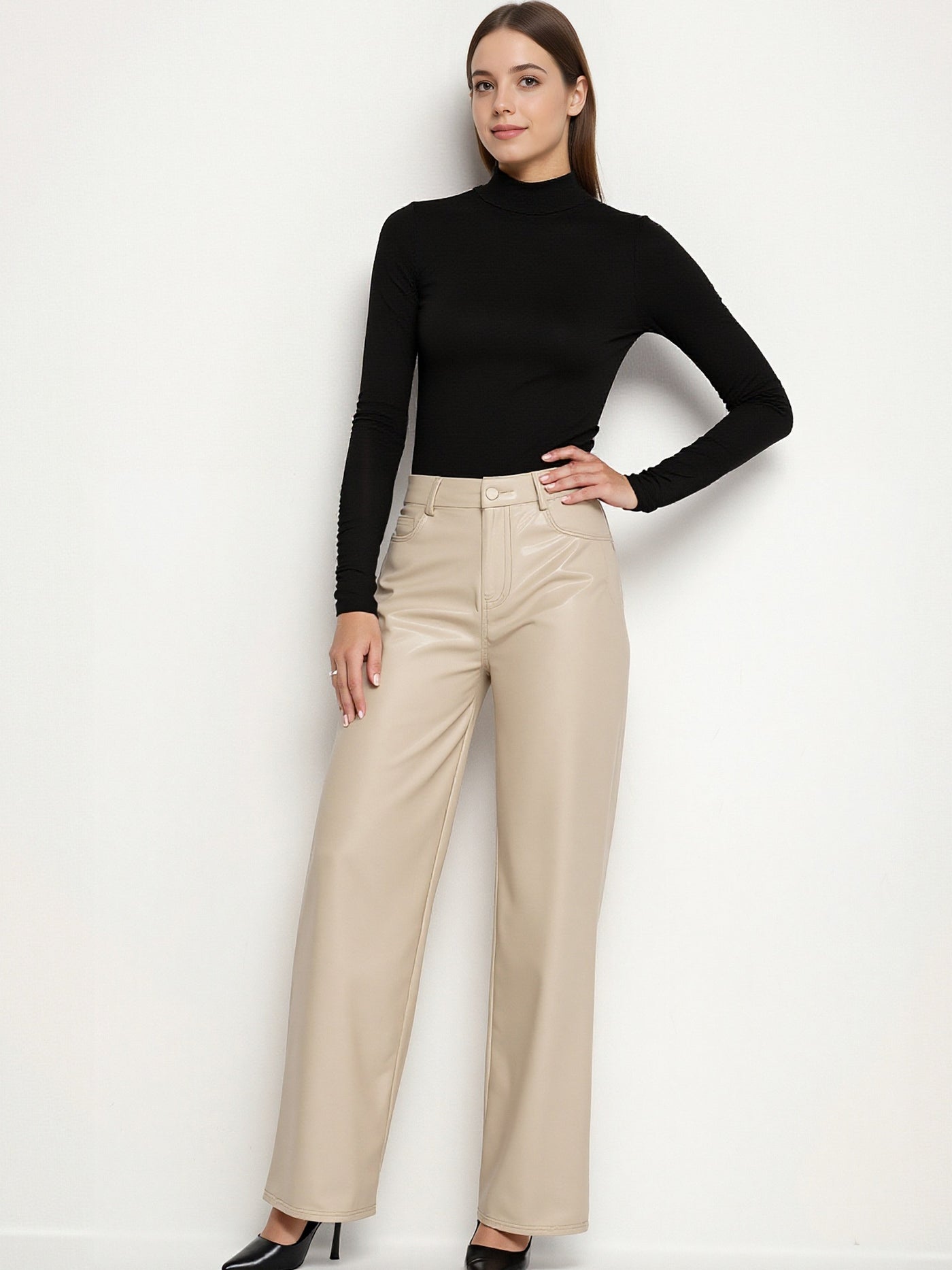 Pantalon Femme Wide Leg en Simili Cuir Élégance Chaude & Confortable - NAUMY