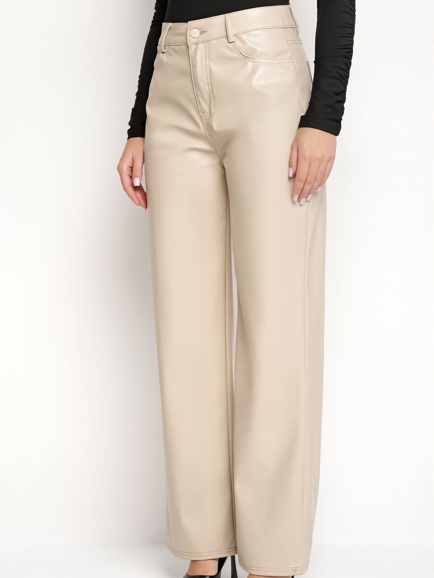 Pantalon Femme Wide Leg en Simili Cuir Élégance Chaude & Confortable - NAUMY