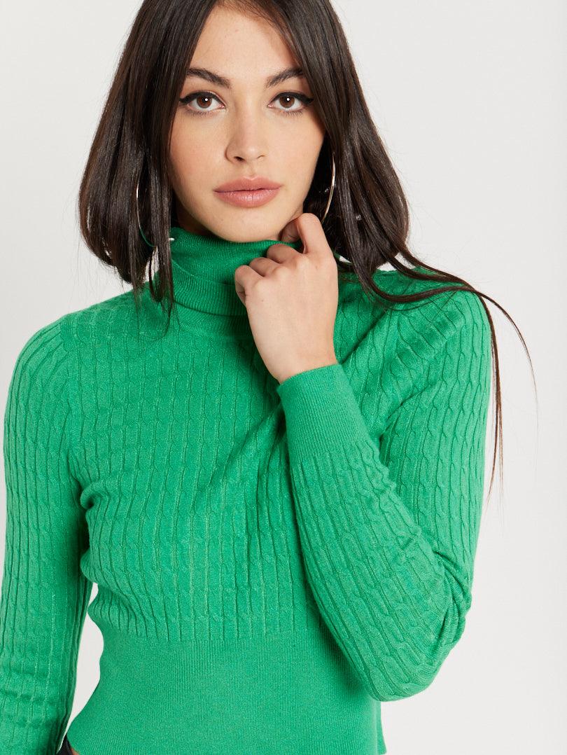 Pull Vintage Col Roulé En Maille Torsadée Blanche - Taille 36 - Occasion Très Bon état