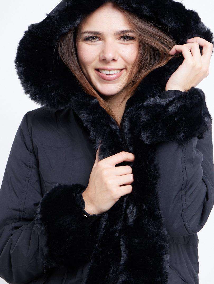 Doudoune Noire Doudoune Grosse Capuche Fourrure Femme Doudoune