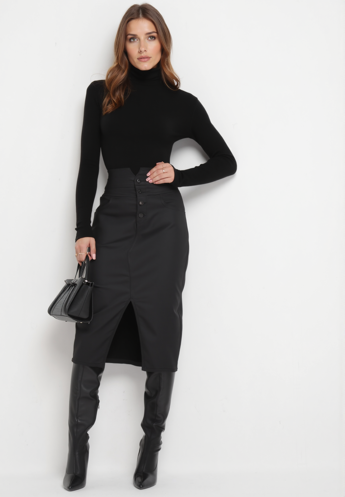 Jupe midi noire taille haute - Naumy