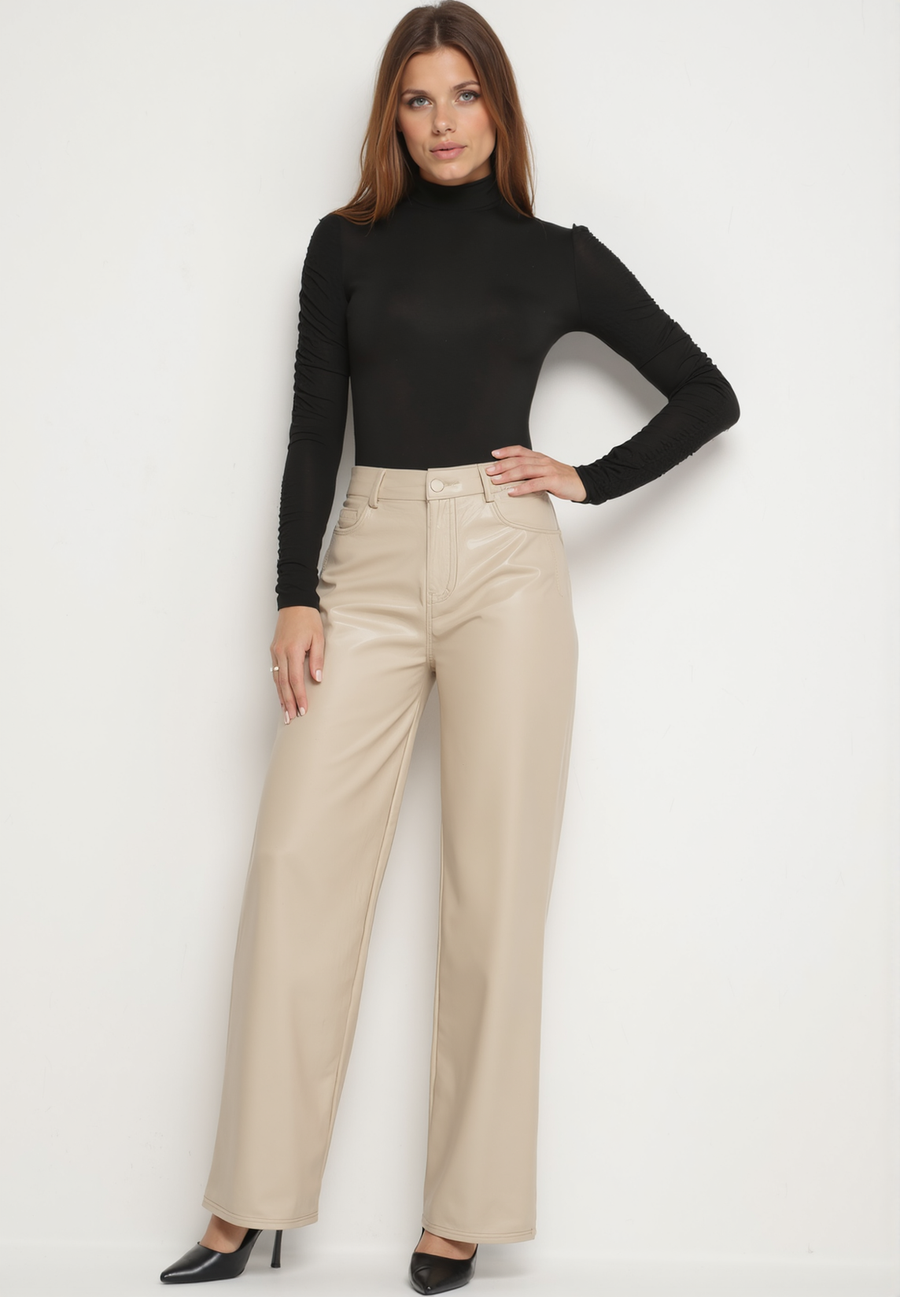 Pantalon large et taille haute beige - Naumy