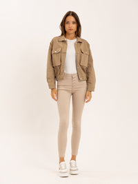 Jean slim beige taille haute