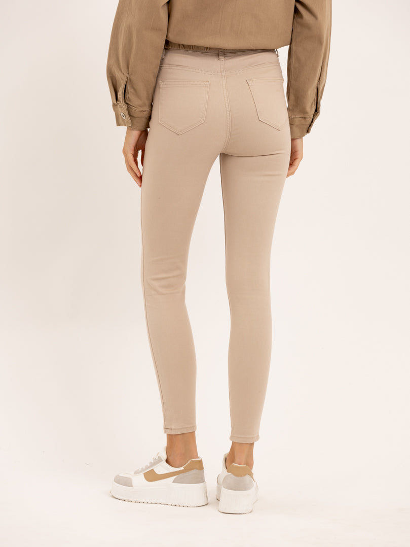 Jean slim beige taille haute