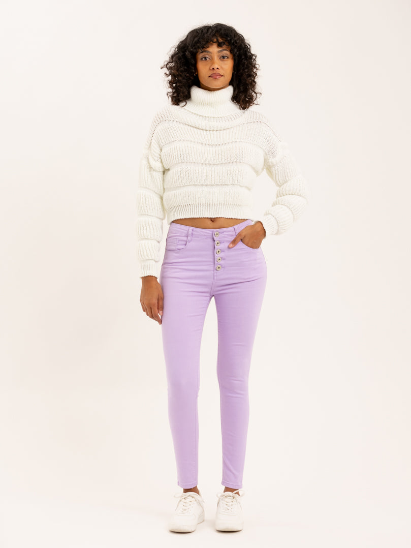 Jean slim violet clair taille haute