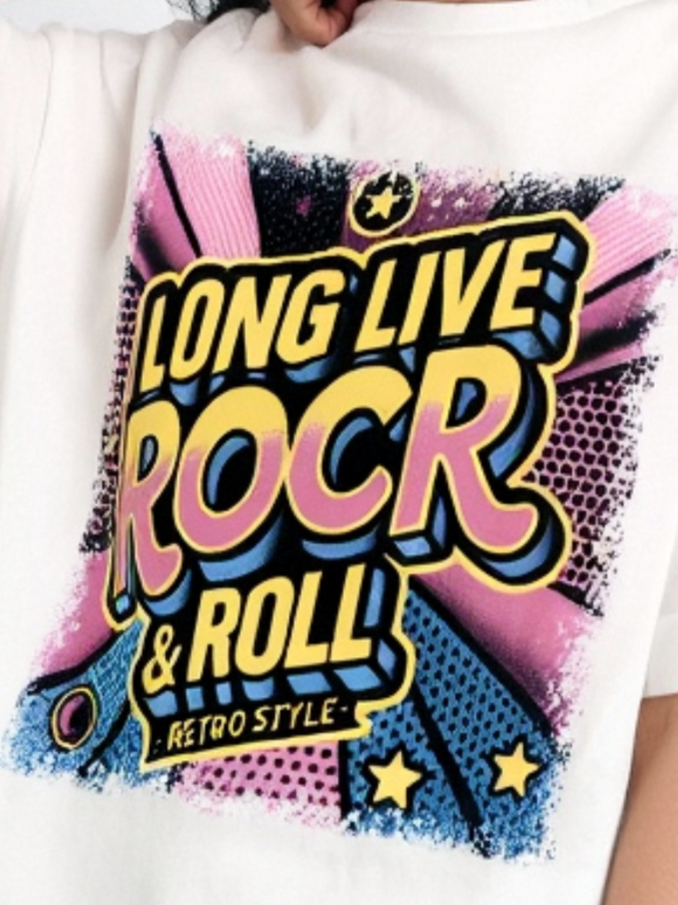 T-shirt col rond en cotton Imprimé inscription «LONG LIVE ROCR» - NAUMY