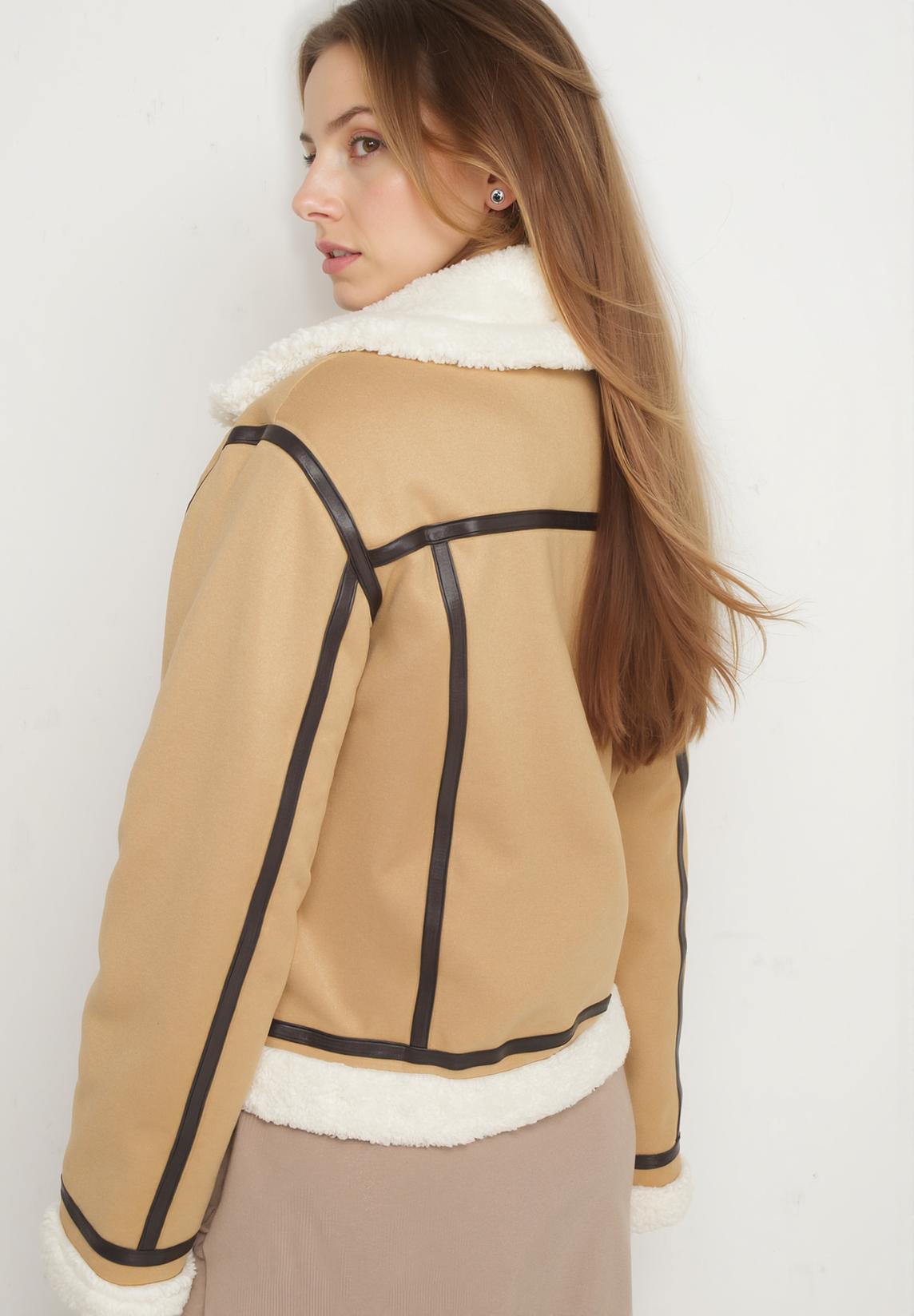 Blouson biker court beige clair - Naumy