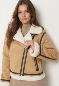 Blouson biker court beige clair - Naumy