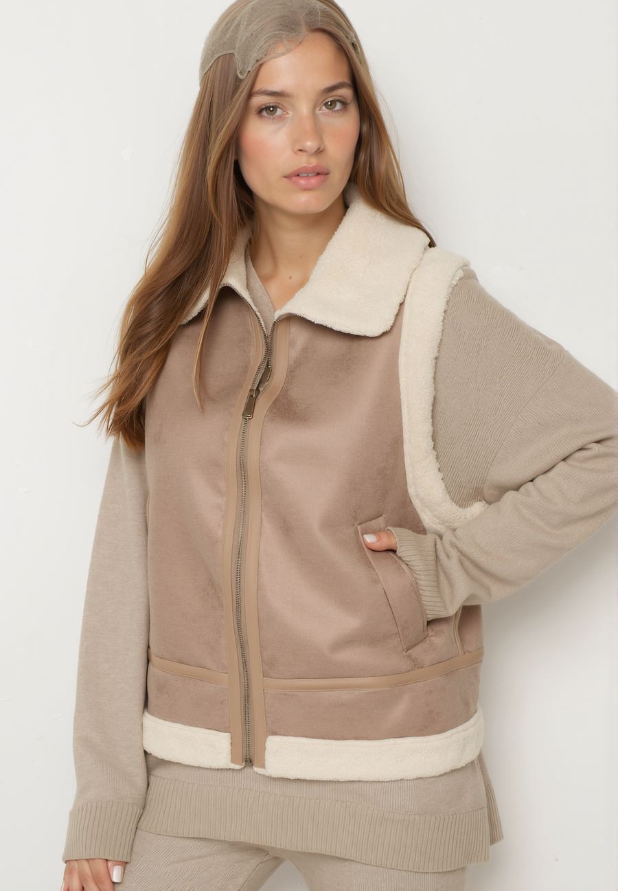 Blouson aviateur sans manches camel - Naumy