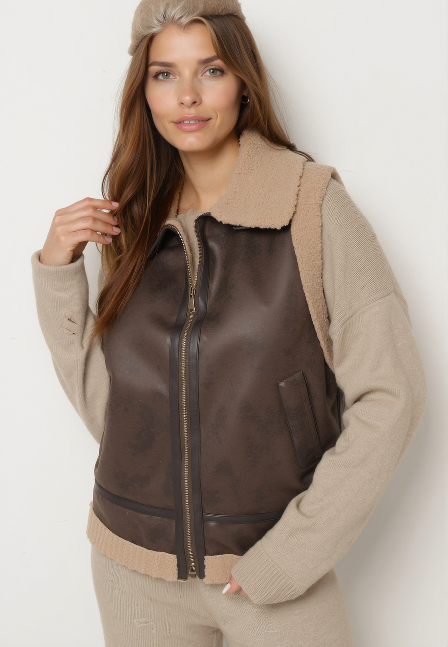 Blouson aviateur sans manches marron - Naumy