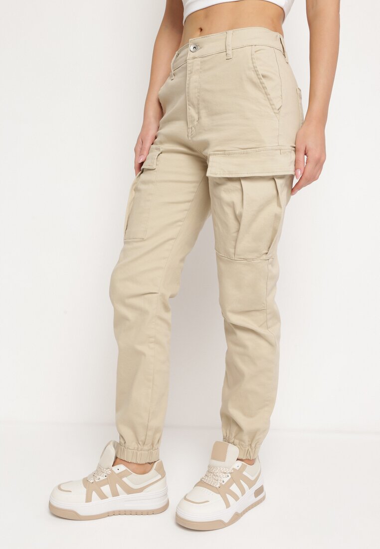 Jogging cargo en coton beige avec taille élastique - Naumy