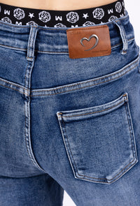 Jean Mom Denim avec Taille Élastique à Bande Logo - NAUMY