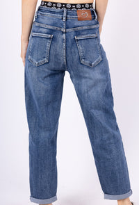 Jean Mom Denim avec Taille Élastique à Bande Logo - NAUMY