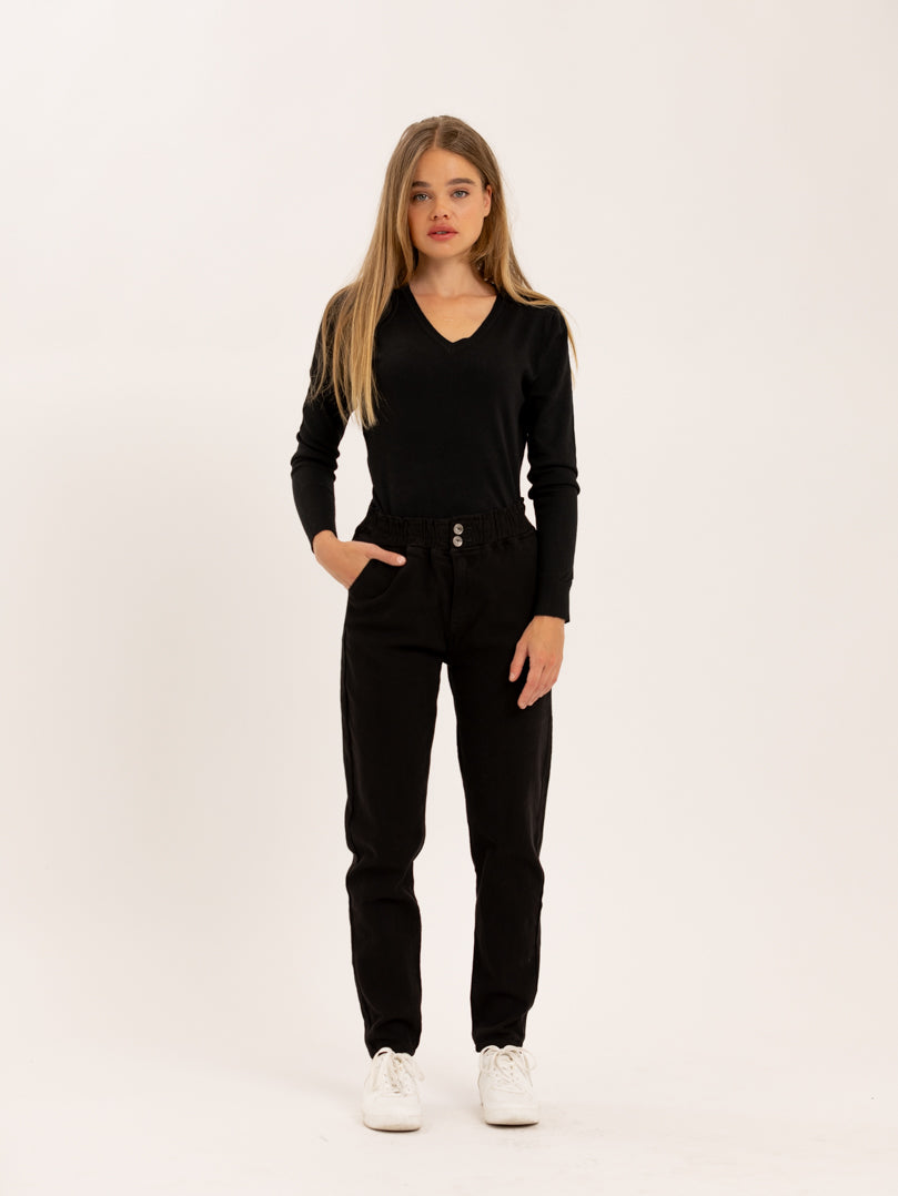 Jean mom fit taille élastique