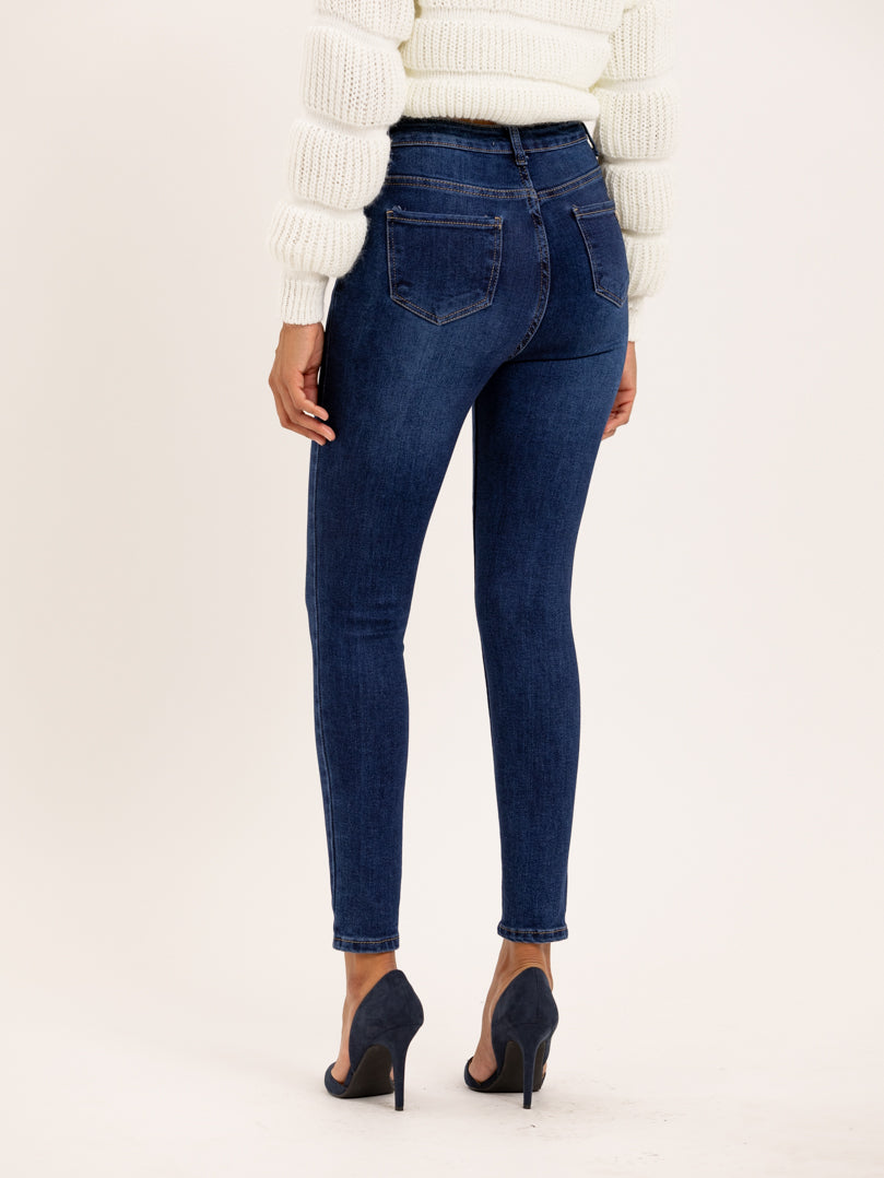 Jean skinny bleu taille haute