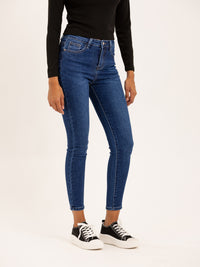 Jean skinny bleu délavé taille haute