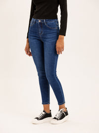 Jean skinny bleu délavé taille haute