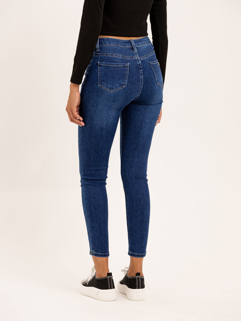 Jean skinny bleu délavé taille haute