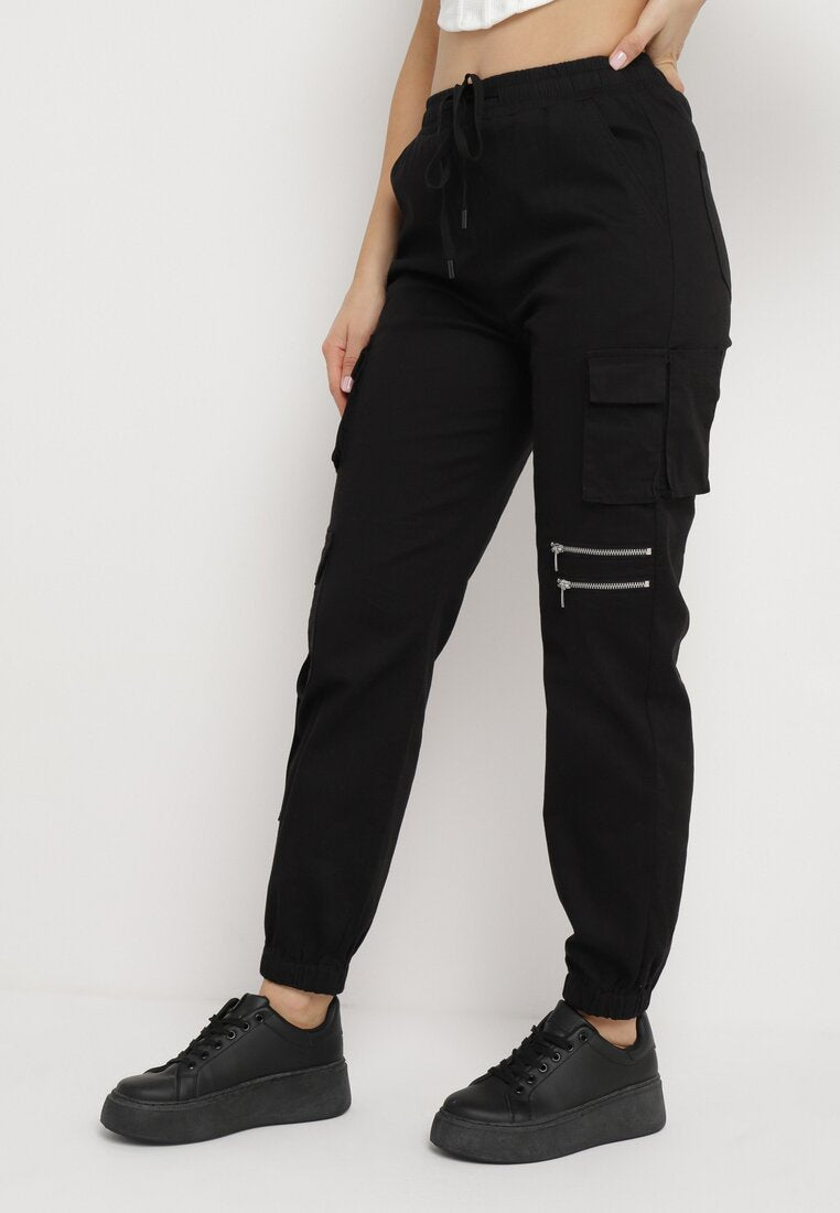 Pantalon cargo taille haute noir - Naumy