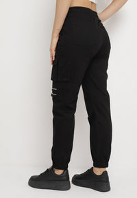 Pantalon cargo taille haute noir - Naumy