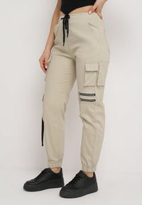 Pantalon cargo taille haute beige - Naumy