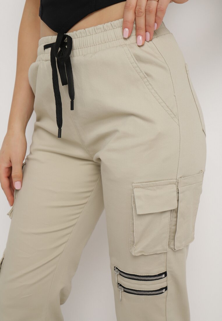 Pantalon cargo taille haute beige - Naumy