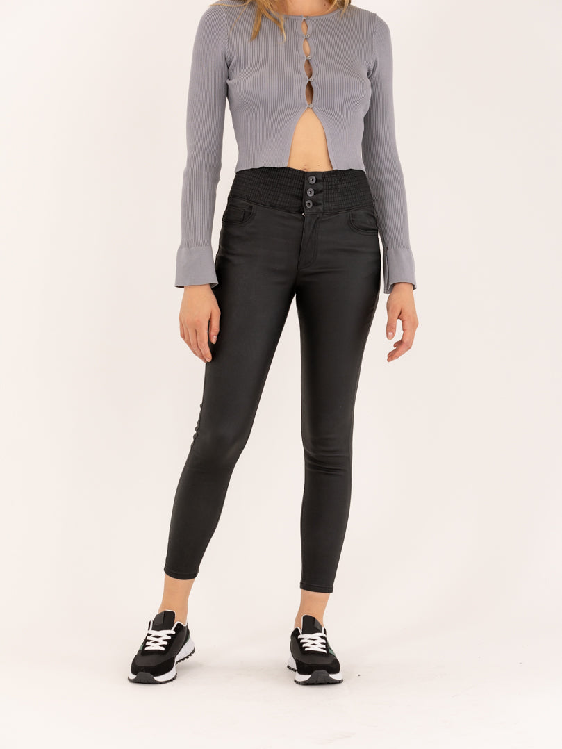 Pantalon taille haute lastique effet cuir