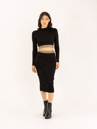 Ensemble crop top et jupe moulant en maille