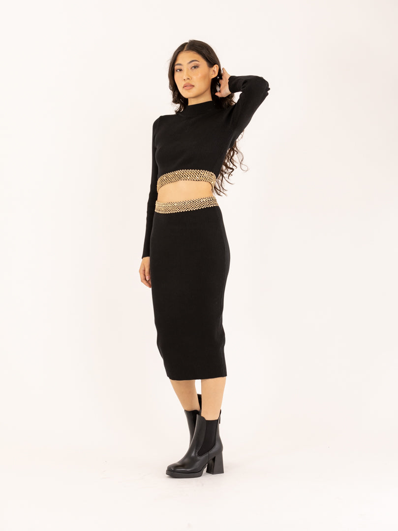 Ensemble crop top et jupe moulant en maille