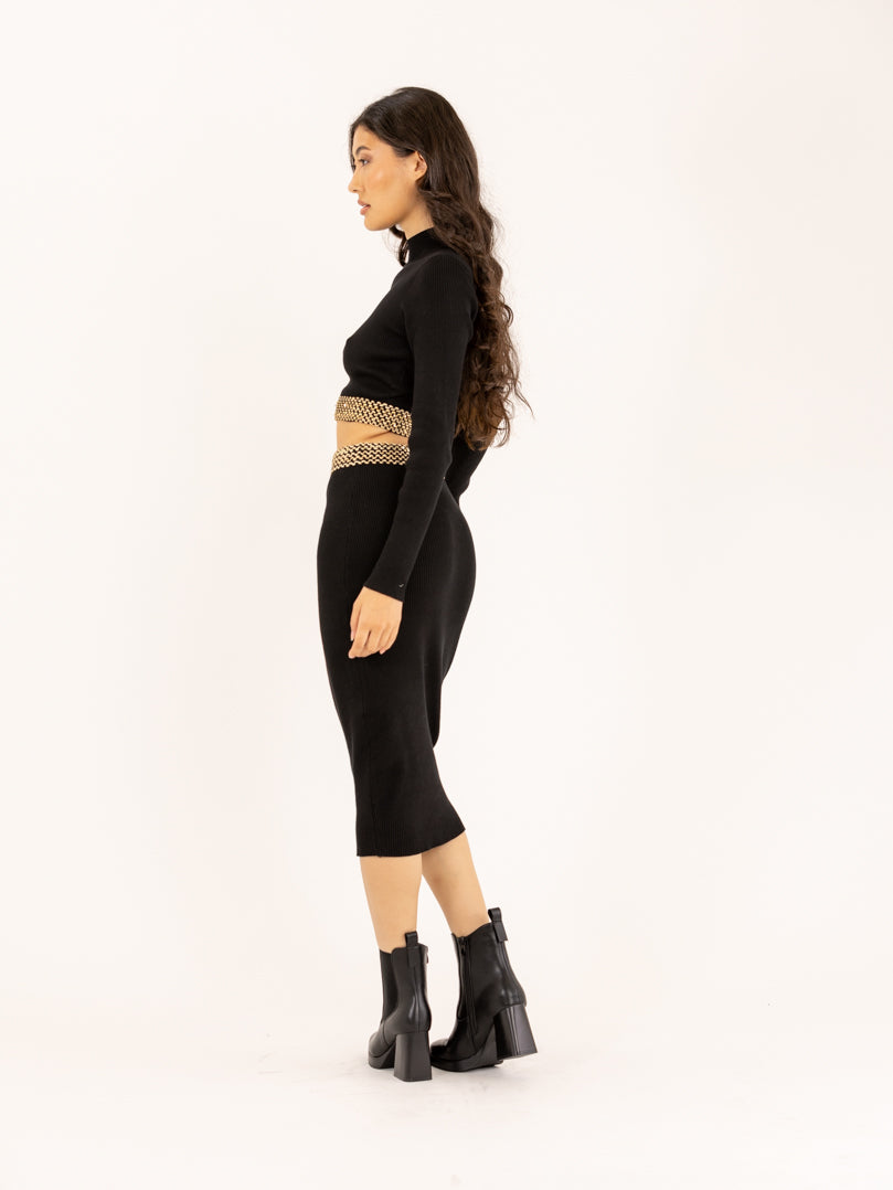 Ensemble crop top et jupe moulant en maille