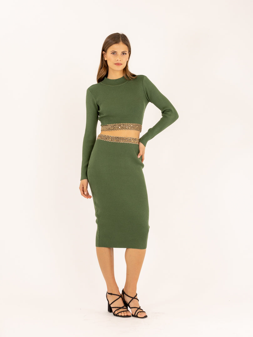 Ensemble crop top et jupe moulant en maille