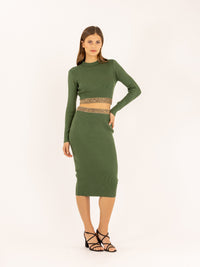 Ensemble crop top et jupe moulant en maille