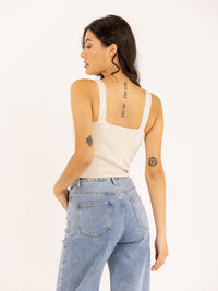 Crop top col carré orné cristaux fantaisie